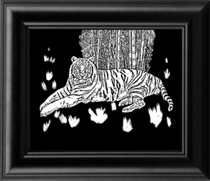 TIGER IN BAMBOO GLASS ENGRAVING PATTERN